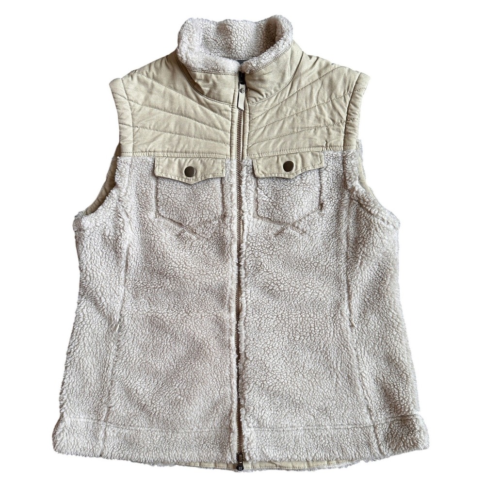 Royal Robbins Sherpa Fleece Vest Womens XL Beige Quilted Yoke Full Zip Outdoor
